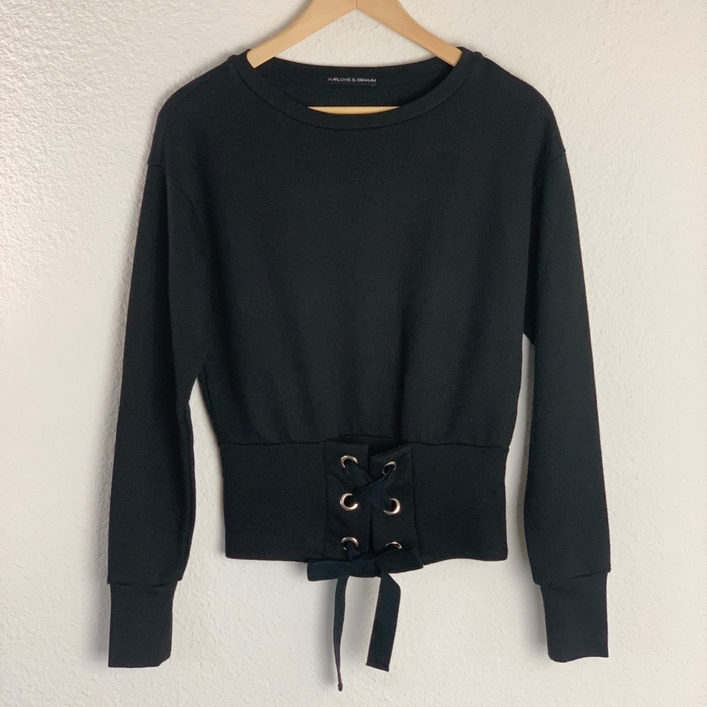 Harlow & Graham Black Cropped Corset Sweatshirt Sz S